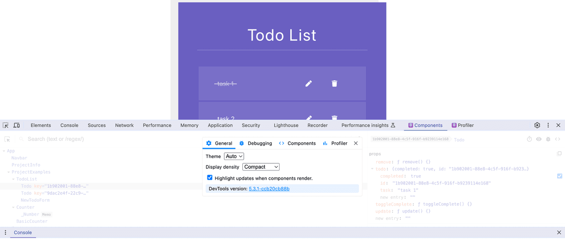 React Dev Tools - Components panel settings
