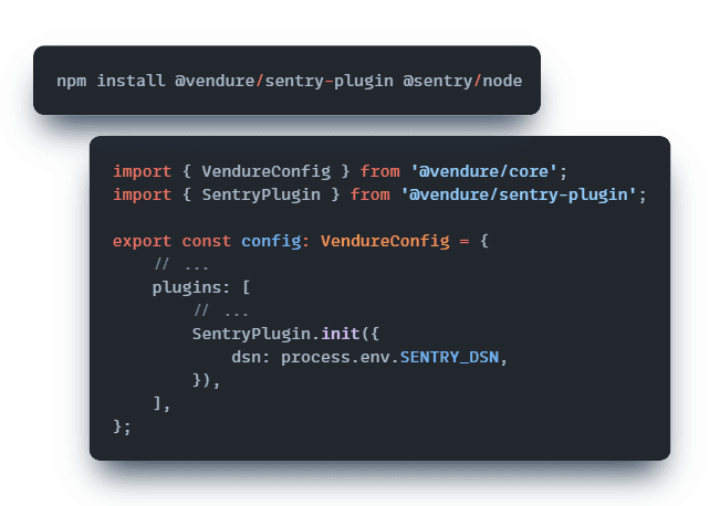 A screenshot showing the install instructions for Vendure.